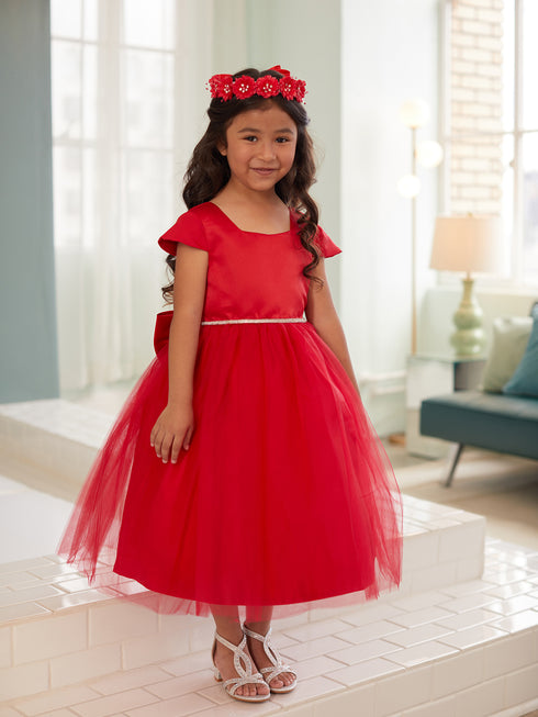 Girls Multi Color Square Neckline Cap Sleeve Flower Girl Dress 2-12